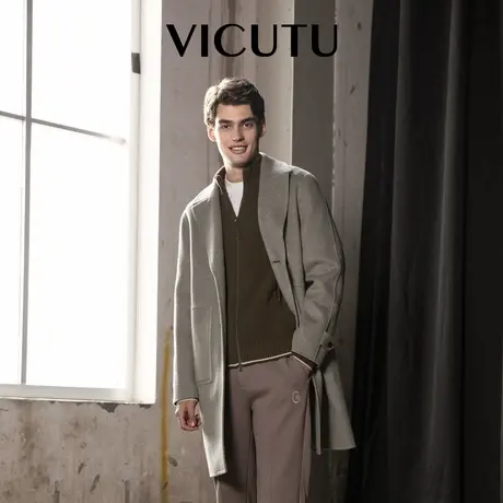 VICUTU威可多大衣男暖和纯羊毛商务休闲修身外套中长款图片