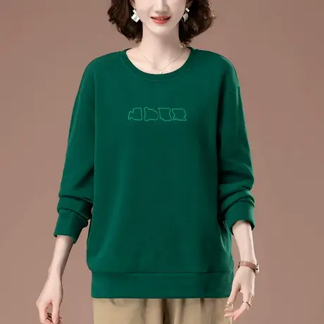 中老年妈妈卫衣早秋新款加肥加大码女装宽松圆领百搭休闲上衣外套商品大图