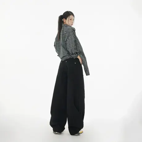 2025春秋新款镰刀廓形设计感休闲裤女高街宽松直筒阔腿工装长裤商品大图