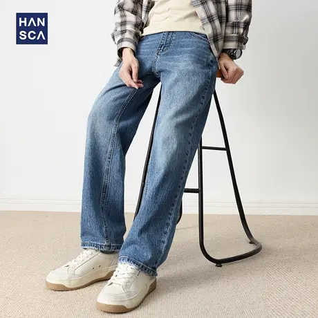 hansca复古美式男潮青少年牛仔裤男2025新款秋季宽松直筒阔腿长裤商品大图