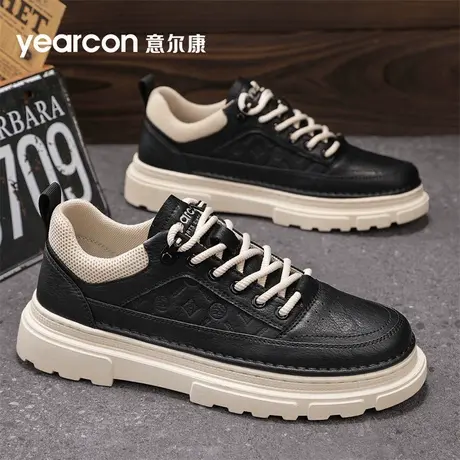 意尔康男鞋低帮马丁工装鞋秋季2025新款透气高端休闲厚底增高皮鞋商品大图