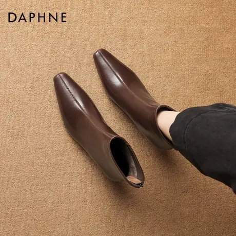 达芙妮棕色女士短靴2026新款秋冬尖头法式踝靴粗跟瘦瘦细高跟靴子商品大图