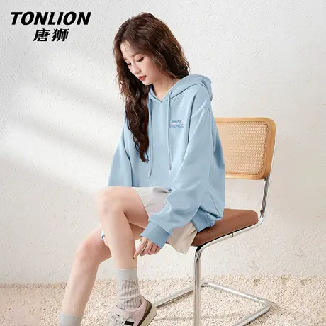 唐狮官方蓝色连帽卫衣外套女2026新款春秋款女款休闲套头上衣女VB商品大图