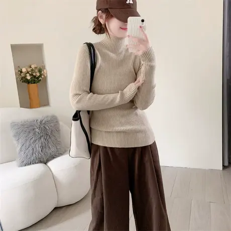 半高领针织打底衫女秋冬2023新款套头修身显瘦加厚内搭毛衣女上衣商品大图