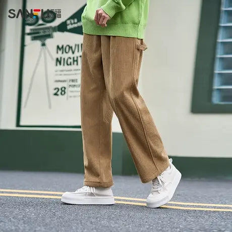 三福2023冬男士简工装扣袢灯芯绒休闲裤 宽松直筒长裤男478000商品大图