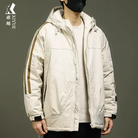 希越加棉加厚男士棉衣秋冬季潮牌连帽冲锋衣宽松大码户外运动外套商品大图