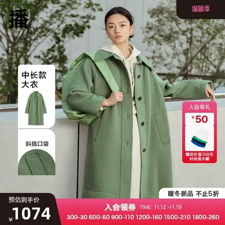 播冬宽松侧插口袋单排扣中长款大衣女BDP4AD0435图片