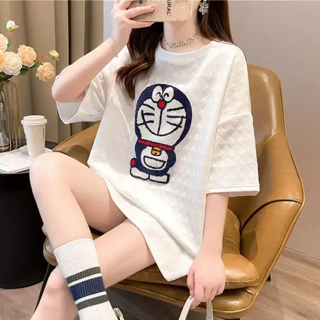 设计感小众短袖t恤女夏季韩版宽松大码女装中长款可爱百搭上衣服商品大图