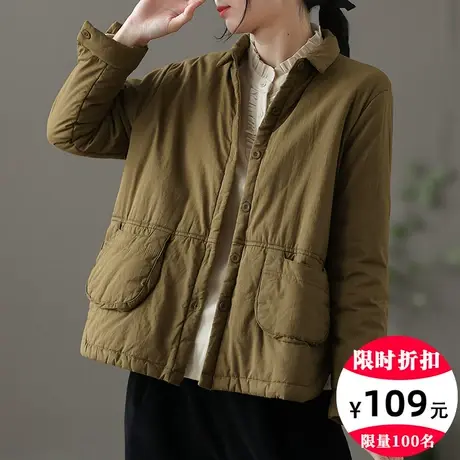 dza 宽松衬衫领保暖棉衣女冬季棉袄外套女装休闲加厚短款棉服上衣商品大图