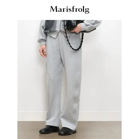 【商场同款】玛丝菲尔2023年秋季新款灰色纯棉字母logo印花休闲裤商品大图