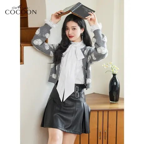 miss COCOON进口羊毛针织开衫女2022新款冬季温柔气质毛衣短外套商品大图