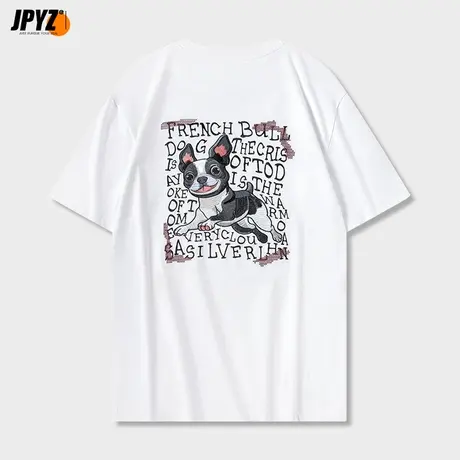 男生t恤短袖宽松半袖纯棉圆领体恤小狗刺绣印花男士大码男装上衣商品大图