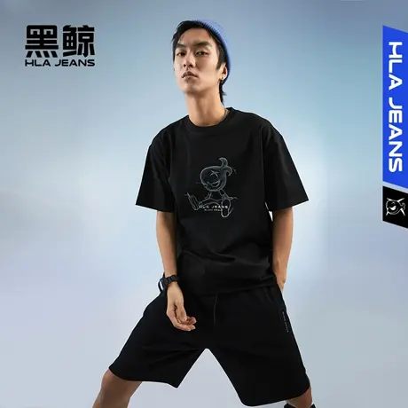 黑鲸HLAJEANS海澜之家旗下潮牌印花短袖T恤男手稿风格圆领短t图片