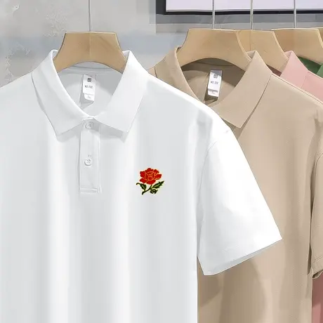 翻领t恤男士短袖polo衫夏季冰丝凉感保罗潮流白色上衣服半袖体恤商品大图
