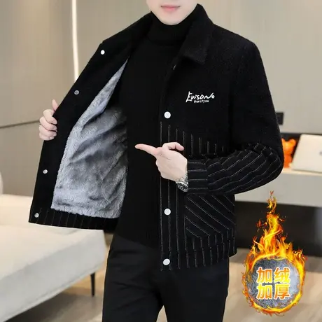秋冬季金貂绒夹克男士加绒加厚外套短款风衣冬装高端毛呢大衣青年商品大图