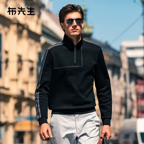 MrBu布先生不对称撞色拼接加厚长袖t恤拉链立领卫衣男BT12168图片