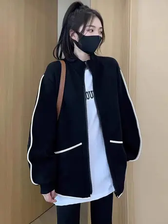 2023春秋新款慵懒风宽松bf棒球服外套女韩版百搭开衫卫衣休闲上衣商品大图