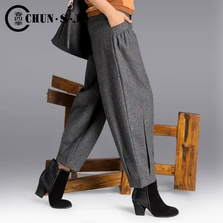 毛呢裤子阔腿裤秋冬新款高腰哈伦裤女裤九分休闲灯笼裤宽松萝卜裤图片