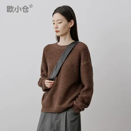 欧小仓 黑标系列 美拉德圈圈纱长袖圆领柔软100%绵羊毛毛衣商品大图