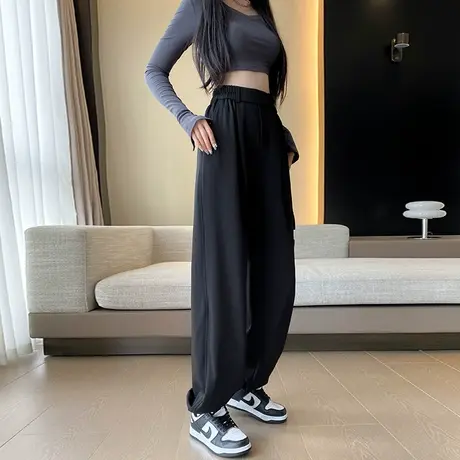 黑色束脚工装裤女2023新款秋季高腰显瘦宽松休闲美式哈伦运动裤子商品大图