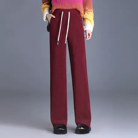 垂感加绒阔腿裤女秋冬2023新款松紧高腰显瘦直筒裤百搭休闲裤长裤商品大图