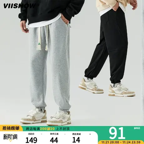 VIISHOW卫裤男秋冬款宽松潮牌直筒休闲裤束脚抽绳美式运动长裤子商品大图
