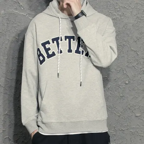 春秋季新款连帽套头卫衣男青年百搭帅气字母休闲薄款外套美式潮流商品大图