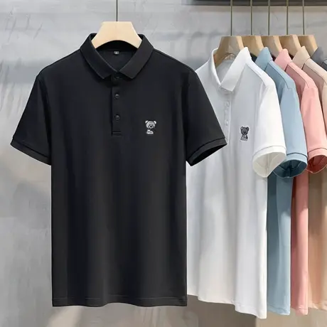 翻领t恤男夏季潮牌小熊刺绣保罗带领男士短袖Polo衫男装体恤上衣商品大图