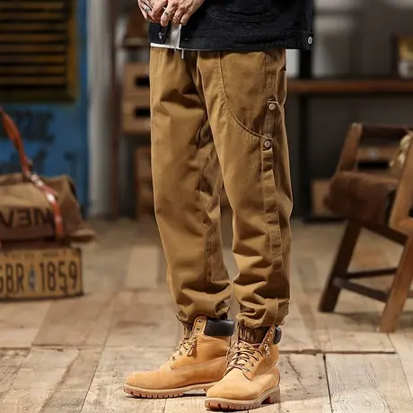 潮流百搭工装裤子高密斜纹精梳棉纯色裤子男款束脚潮流工装长裤商品大图