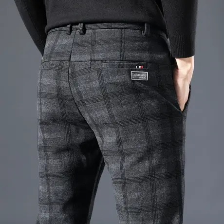 西裤子男士休闲长裤冬季商务英伦风格子裤直筒宽松秋冬款男装冬装商品大图