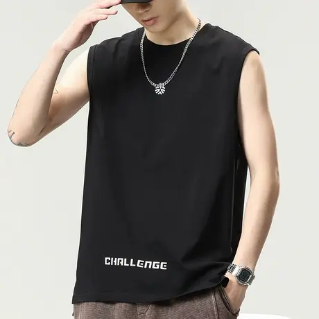 男士纯棉无袖背心男夏季潮牌男装2023年新款宽松坎肩运动健身上衣商品大图