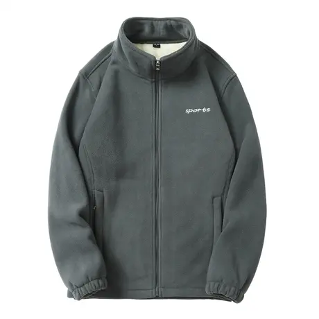 美式摇粒绒外套男冬季加绒加厚保暖立领棉服开衫卫衣仿羊羔绒夹克商品大图