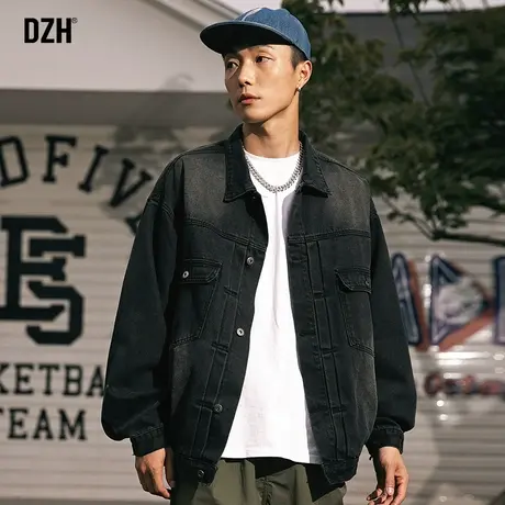 男士美式复古牛仔外套男春秋高级感痞帅男装2023新款立领工装夹克商品大图