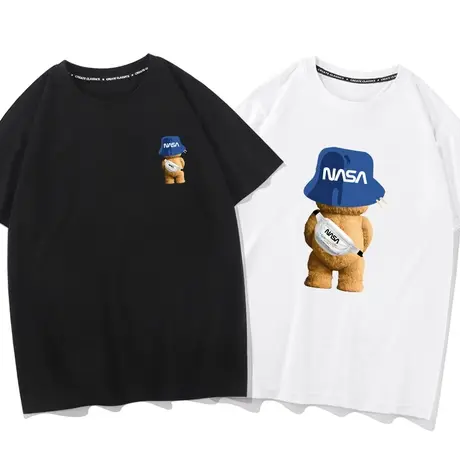 秀洛NASA联名泰迪背影小熊衣服打底衫上衣情侣装夏季短袖T恤男商品大图