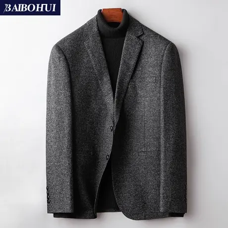 秋冬新款灰色羊毛西装外套男士修身韩版商务百搭休闲小西服男上衣商品大图