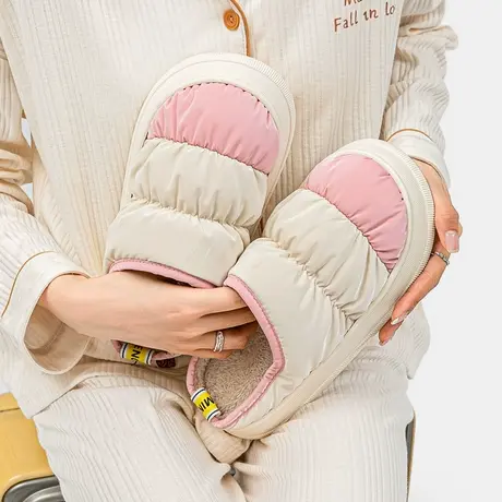 棉拖鞋女冬季室内家居羽绒简约厚底加绒保暖情侣家用防滑防水男士商品大图