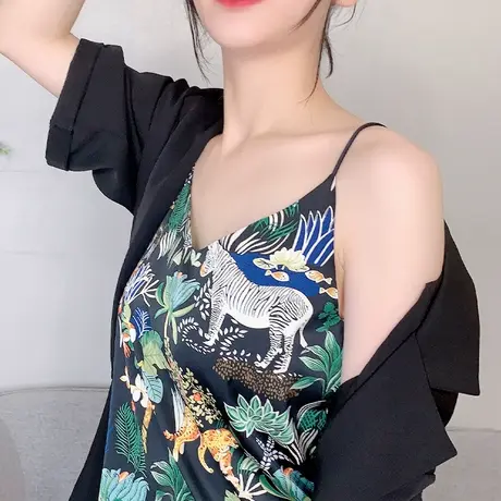 吊带背心女夏季薄款雪纺内搭V领美背打底衫印花无袖上衣外穿女装商品大图