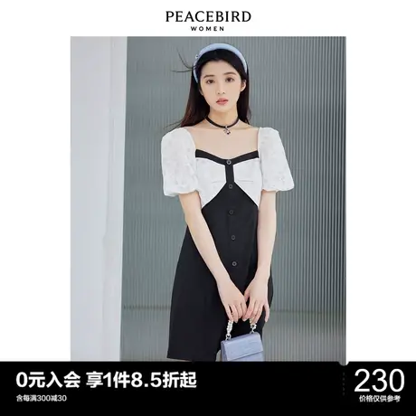 太平鸟优雅拼色连衣裙女春季新款法式复古连衣裙图片