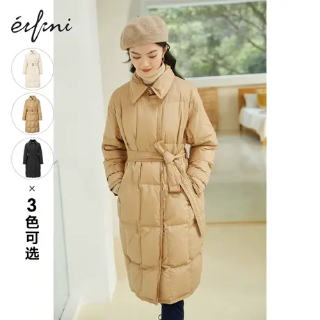伊芙丽羽绒服女秋冬新款长袖收腰保暖中长款女士外套1BA982301商品大图