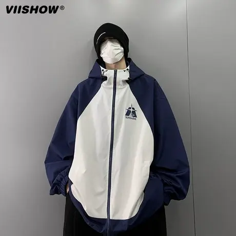 VIISHOW户外防水冲锋衣男美式复古撞色运动棒球服宽松休闲外套潮商品大图