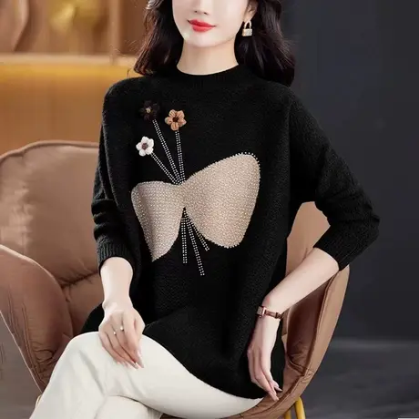 伊自尚2024年新款韩版胖mm大码毛衣女春秋宽松加肥加大长袖打底衫图片