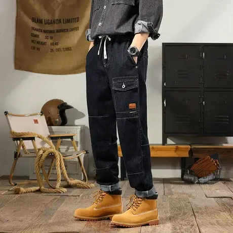 美式高街牛仔裤男款直筒时尚黑色牛仔裤男款百搭高端休闲牛仔裤商品大图