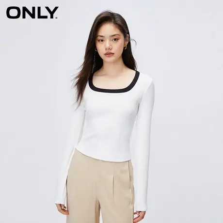 ONLY奥莱2023夏季新款时尚休闲百搭撞色复古U领修身T恤女商品大图