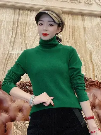 双面德绒半高领加厚保暖上衣打底衫女2023冬新款纯色百搭内搭小衫商品大图