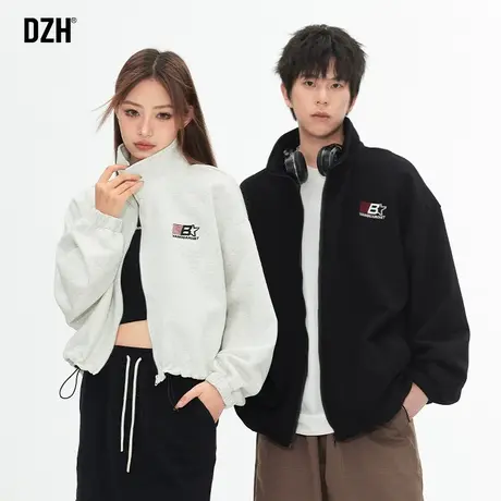 情侣美式刺绣短款卫衣外套男春季新款高街潮牌立领夹克男生运动服商品大图