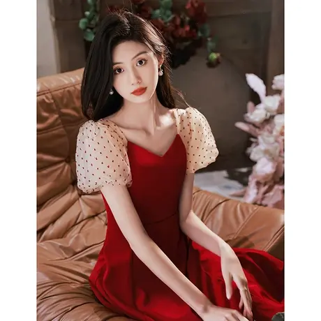 订婚礼服红色连衣裙回门日常可穿便装轻奢小众高端敬酒服新娘夏季图片