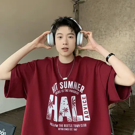 美式t恤男夏季新款宽松潮流上衣ins港风百搭半袖衣服潮牌情侣短袖商品大图