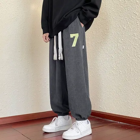 雪尼尔裤子男秋冬季港风宽松大码运动休闲裤2023新款束脚裤潮ins商品大图