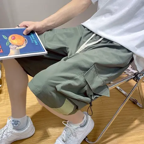 撞色工装短裤男夏季薄款宽松运动外穿休闲裤2023潮牌大口袋五分裤商品大图