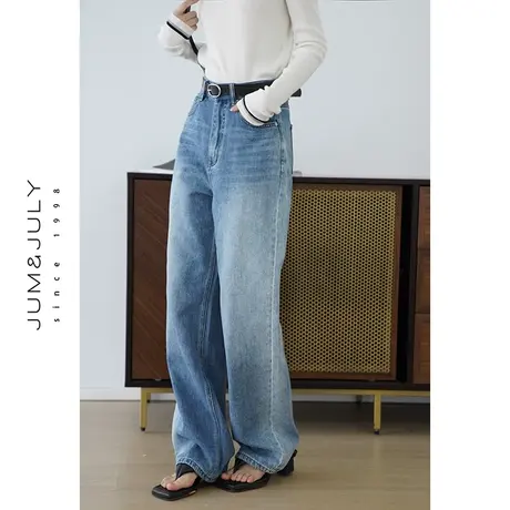 嘉茱莉2025春季新款牛仔裤女阔腿裤高腰牛仔长裤宽松休闲裤小个子商品大图